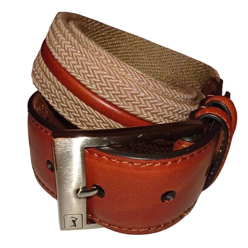 PGA Tour Tan Leather & Cream Woven Men’s Belt